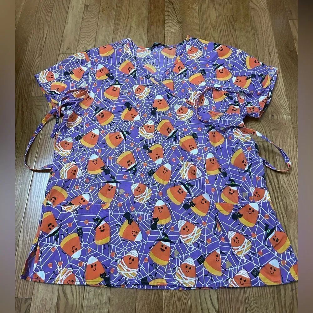 Halloween Candy Corn Scrub Top